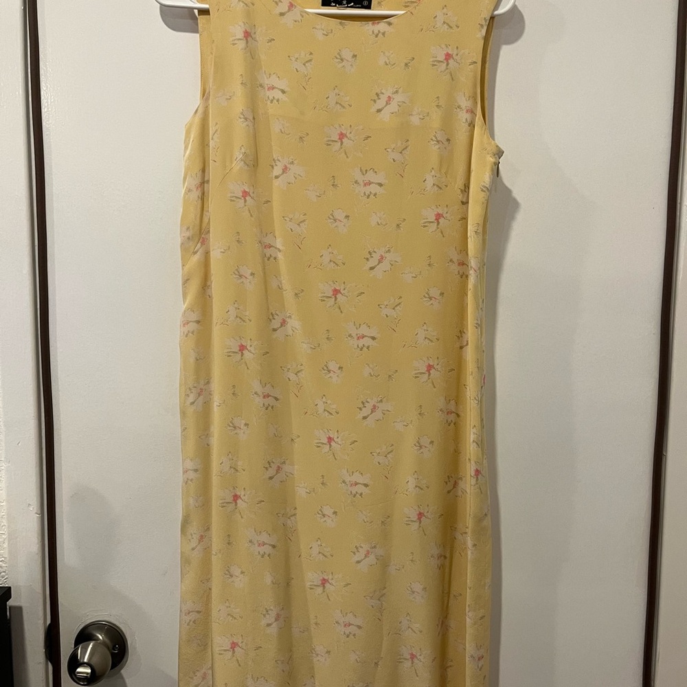 Margaret Howell Yellow Floral Sleeveless Silk Dress Black Label